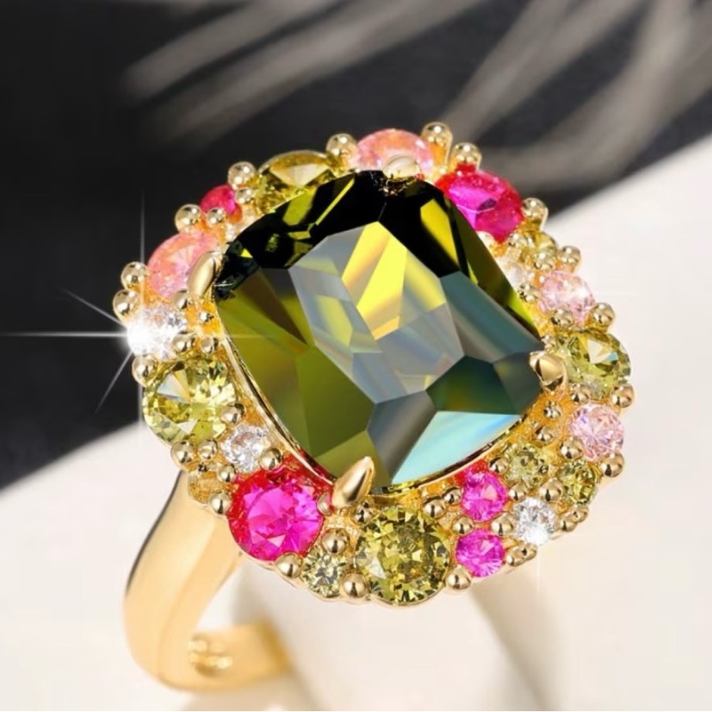 Elegant Multicolor Gemstone Ring Size 6